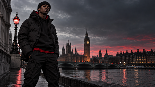 London Trapstar streetwear editorial — Black and red Trapstar outfit colour guide