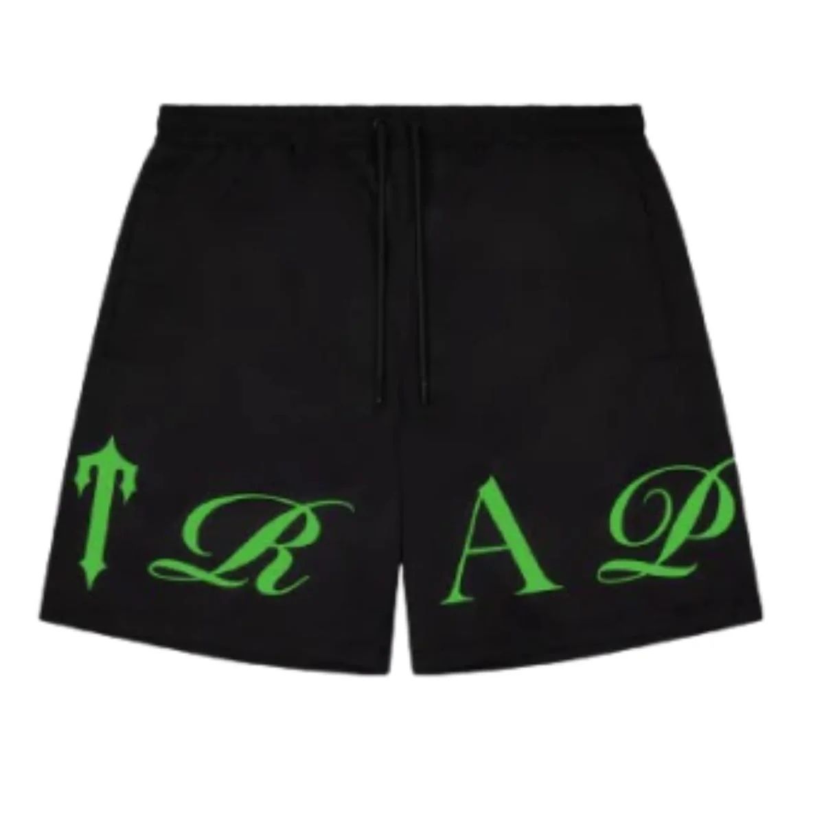 Trapstar Shorts Black and Green | Bold Script Two-Tone Premium Street Shorts