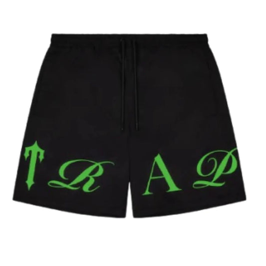 Trapstar Shorts Black and Green | Bold Script Two-Tone Premium Street Shorts