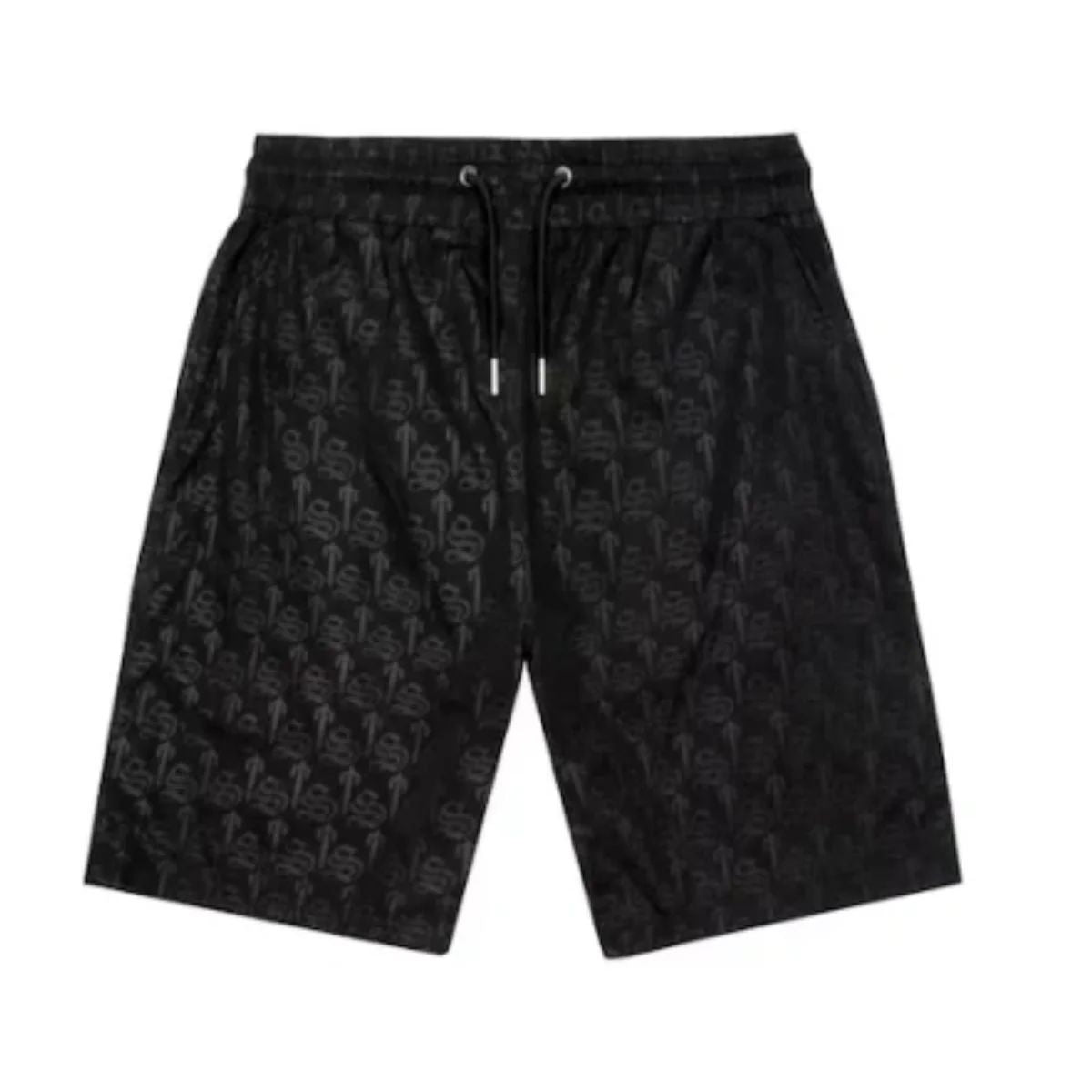 Trapstar Shorts Black Premium Irongate | All-Over Monogram All-Black Street Shorts