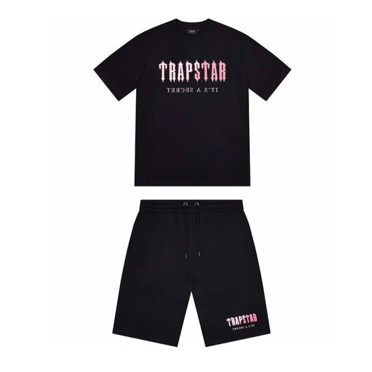 Trapstar Shorts Set Black Pink | Decoded Chenille Two-Piece Premium Street Set