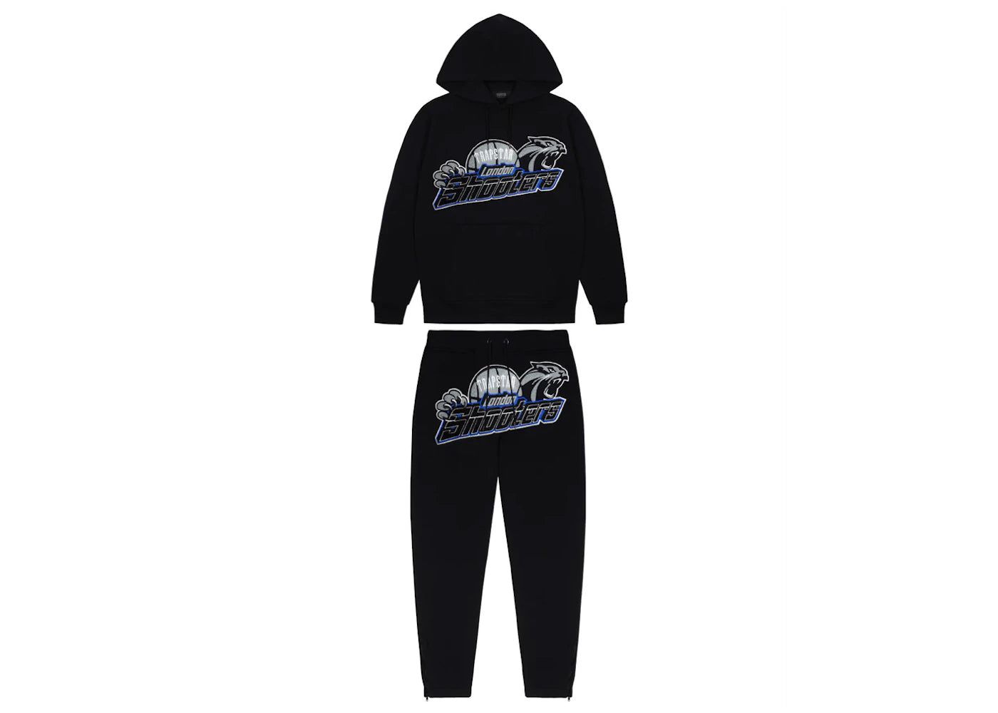 Trapstar Shooters Tracksuit Black Blue | Bold Two-Tone Street Set