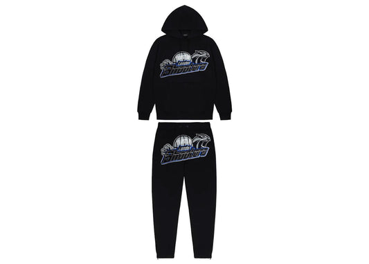 Trapstar Shooters Tracksuit Black Blue | Bold Two-Tone Street Set